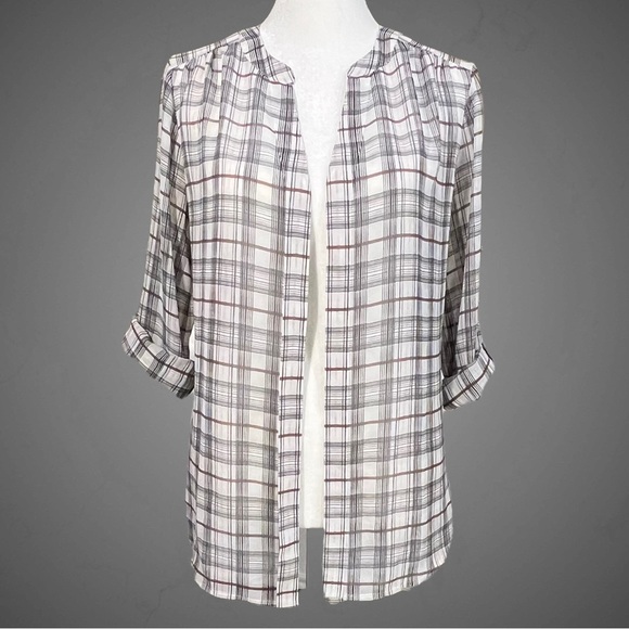 Ann Taylor Loft Petite Sheer Plaid Blouse - Picture 8 of 13